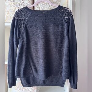 Rebecca Taylor Black Sweater with Lace Accents